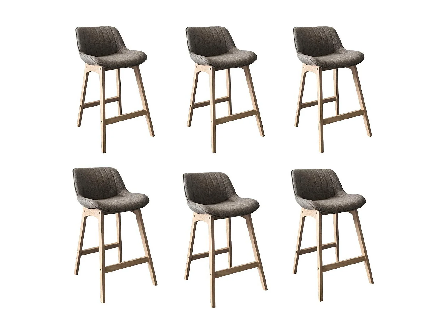 Set van eikenhouten eiland- en barstoelen met een 65 cm MELLOW stoffen zitting