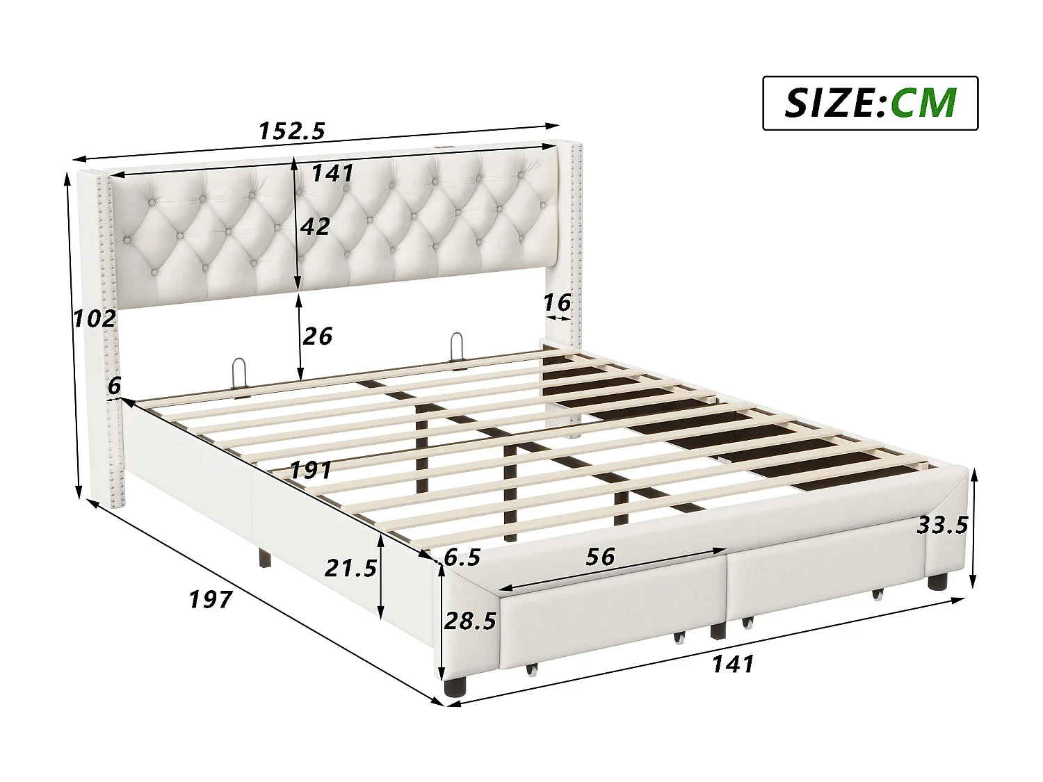 Lit 140x190 cm - NEXU - lit double 140x190 cm - tissu en Velours - LED et USB - cadre de lit 140x190 cm avec sommier à lattes - beige