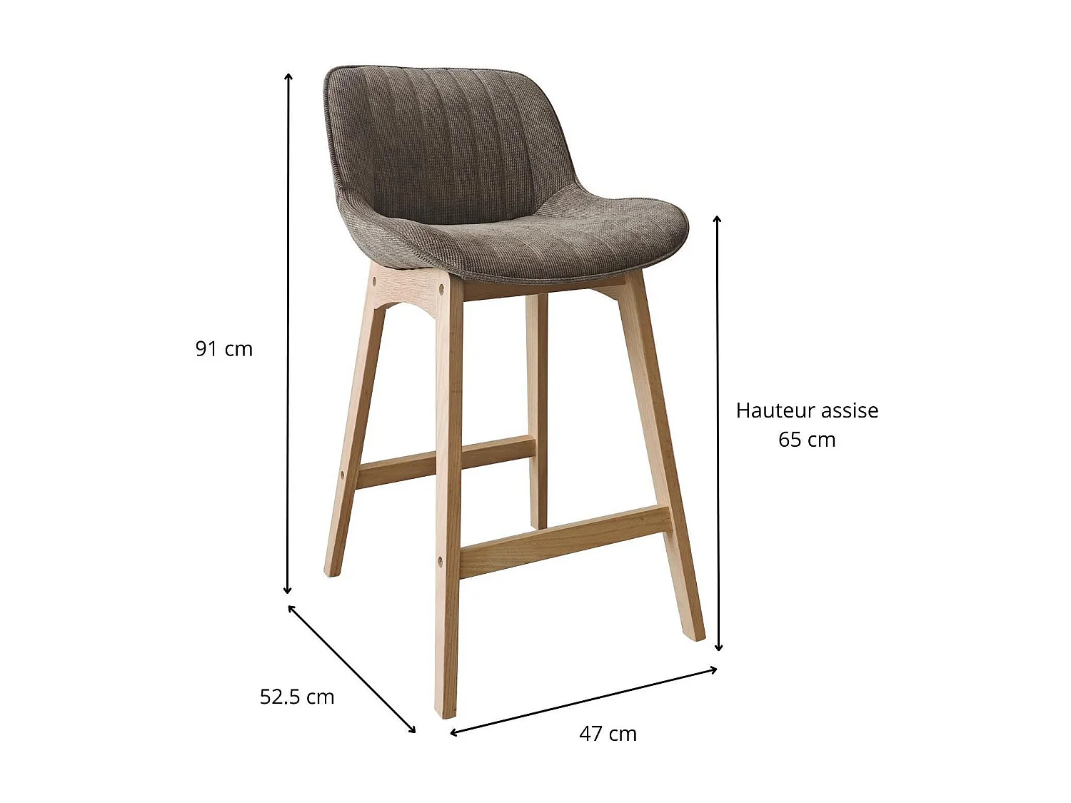 Set van 65 cm NORDEN eikenhouten eiland- en barstoelen met zitting van corduroystof