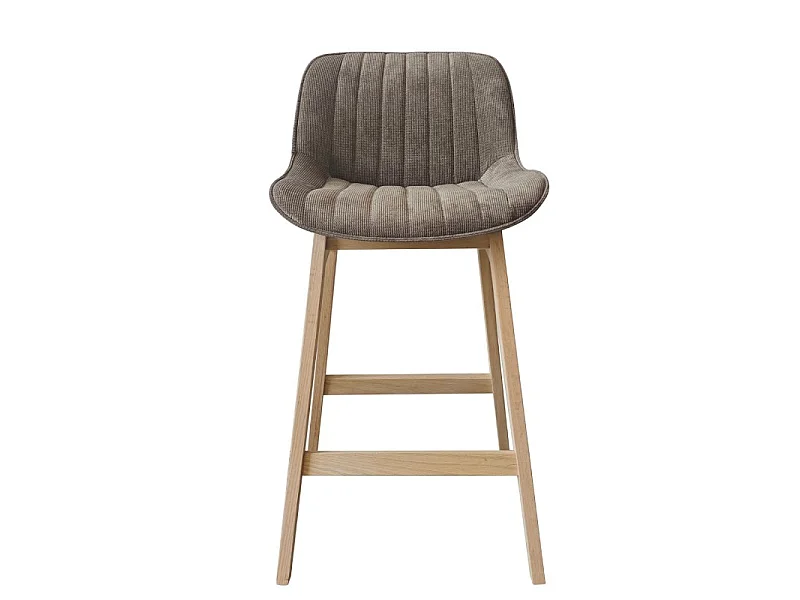 Conjunto de ilha e cadeiras de bar em carvalho NORDEN de 65 cm com assento em tecido de veludo cotelê