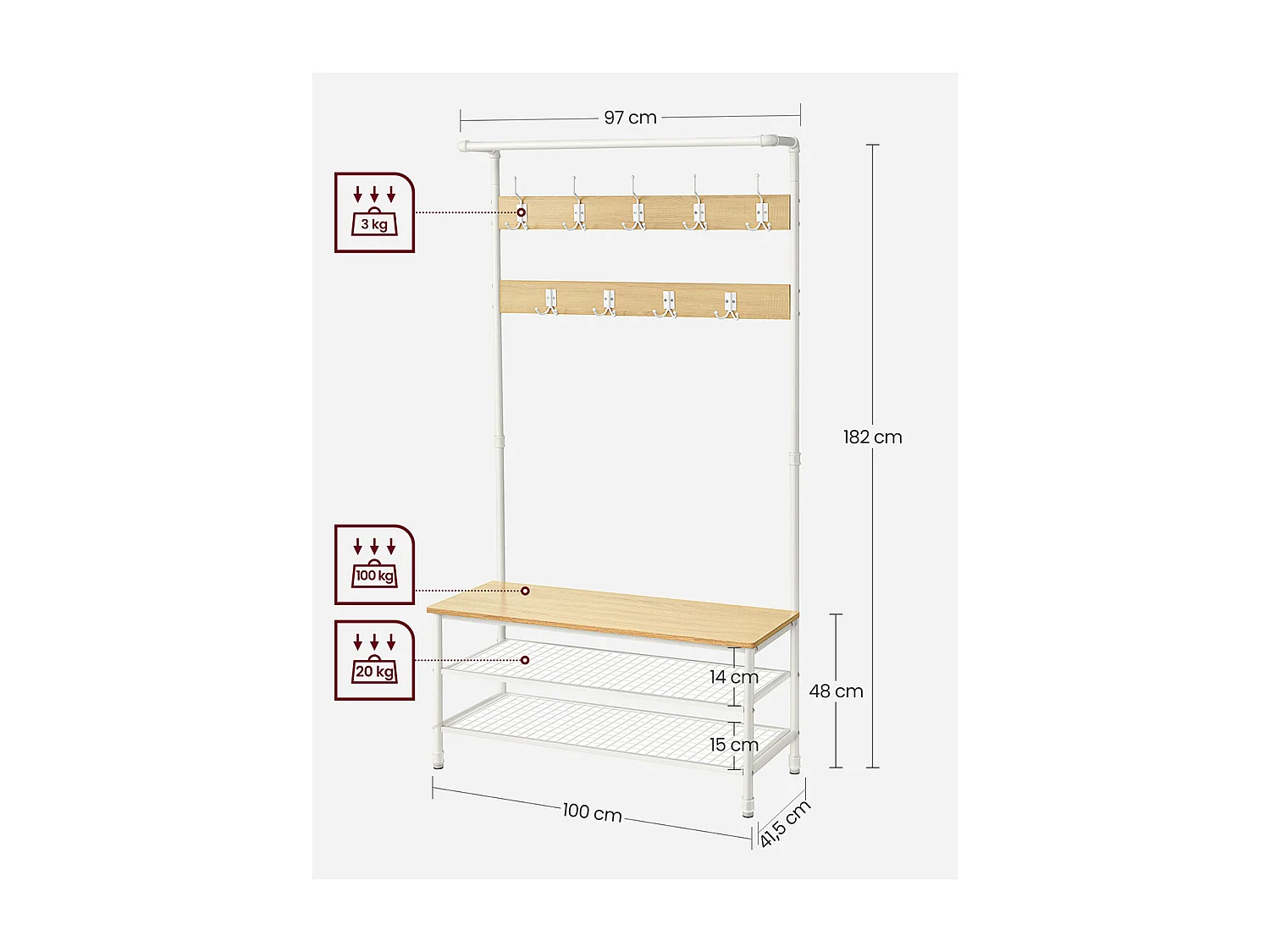 3-tier kitchen shelf with large worktop and steel frame