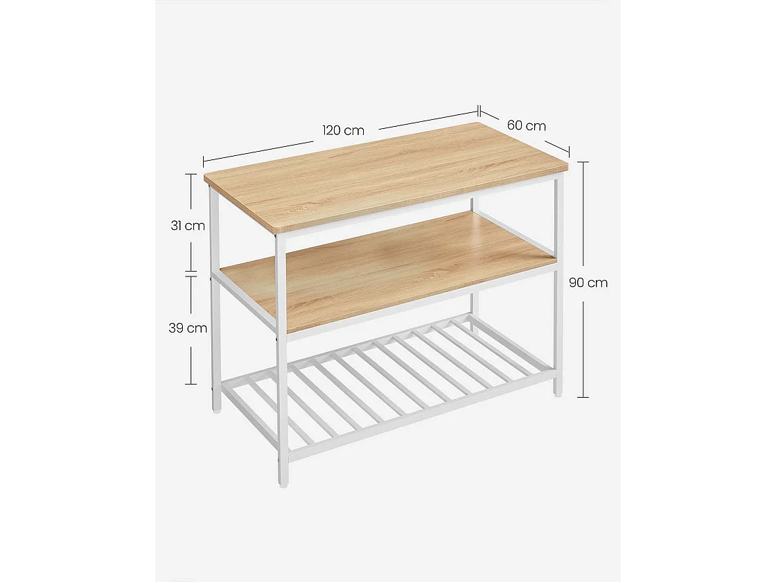 3-tier kitchen shelf with large worktop and steel frame