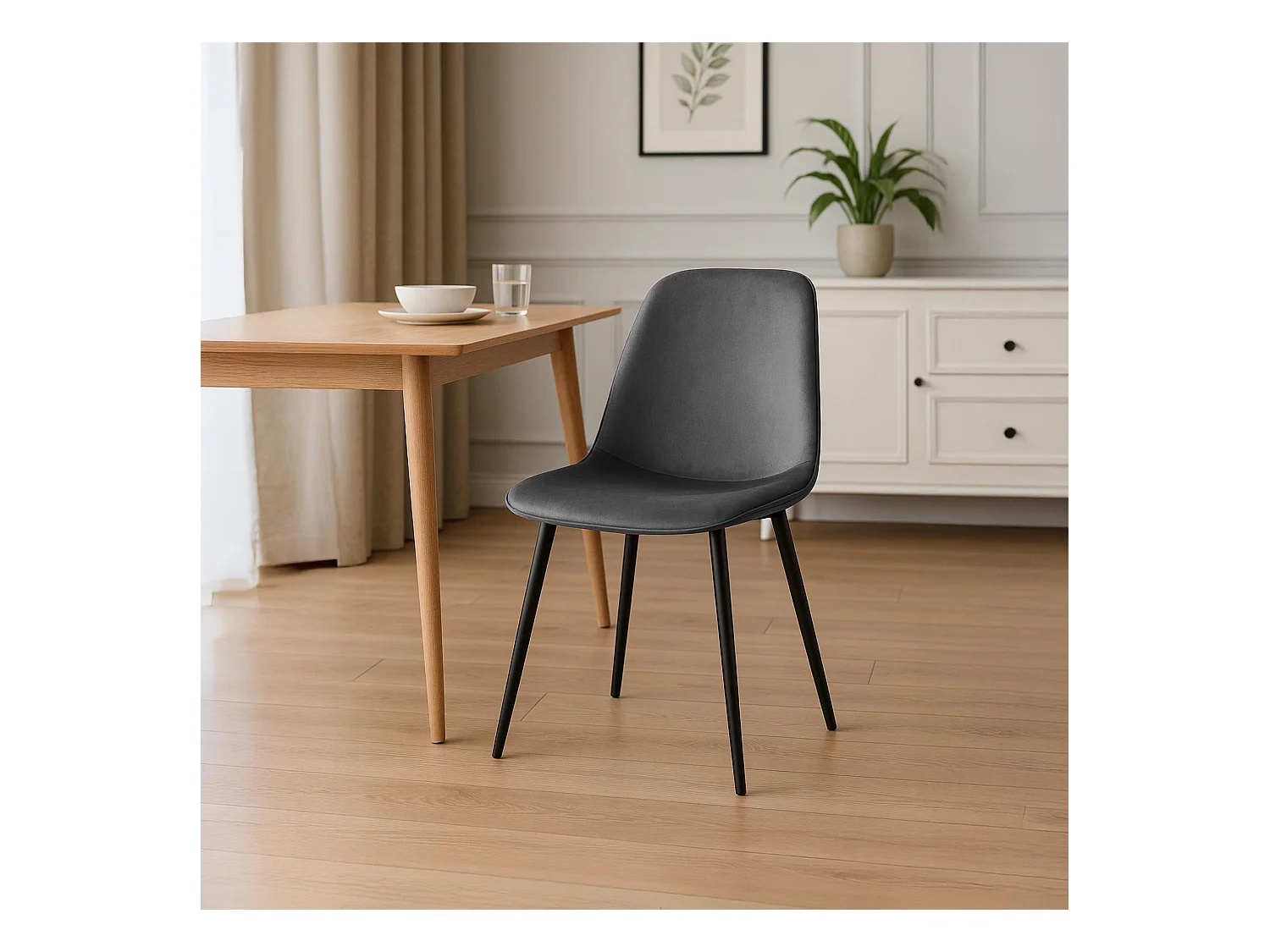 Lot de 4  chaise salle à manger - Velours - Gris foncé - Maryam