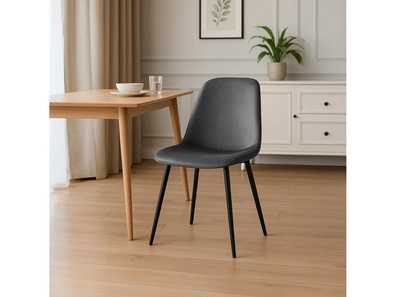 Lot de 4  chaise salle à manger - Velours - Gris foncé - Maryam