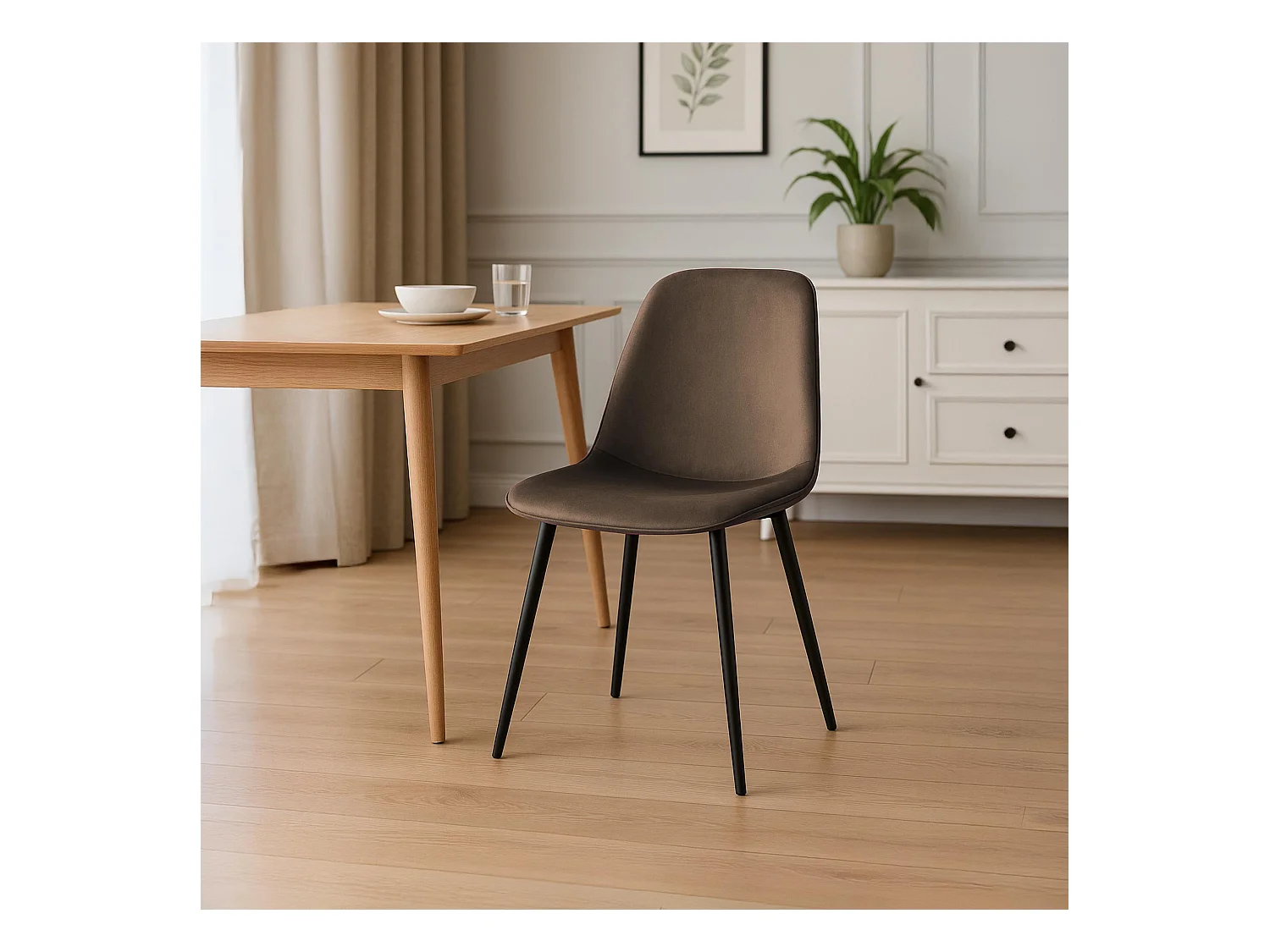 Lot de 4  chaise salle à manger - Velours - Marron - Maryam