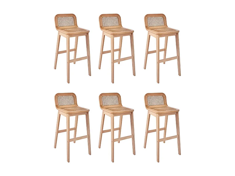Lot de chaises d'îlot et bar en chêne et assise cannage H65cm