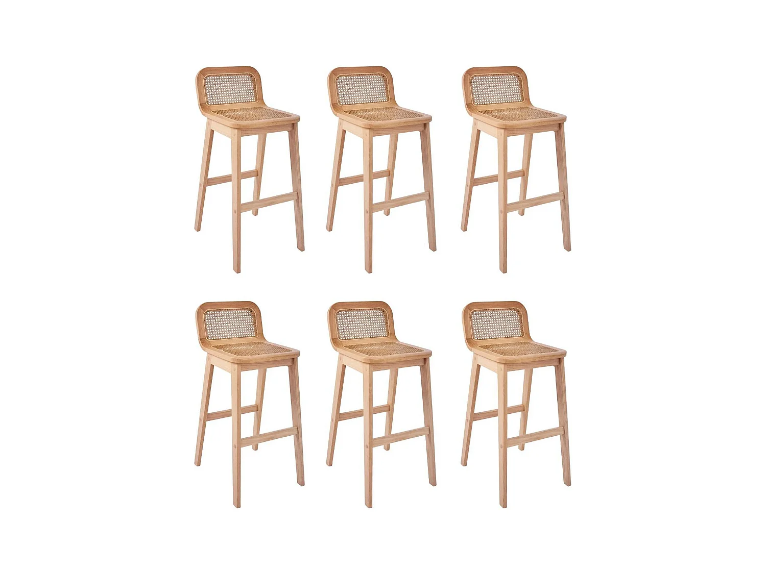 Lot de chaises d'îlot et bar en chêne et assise cannage H65cm