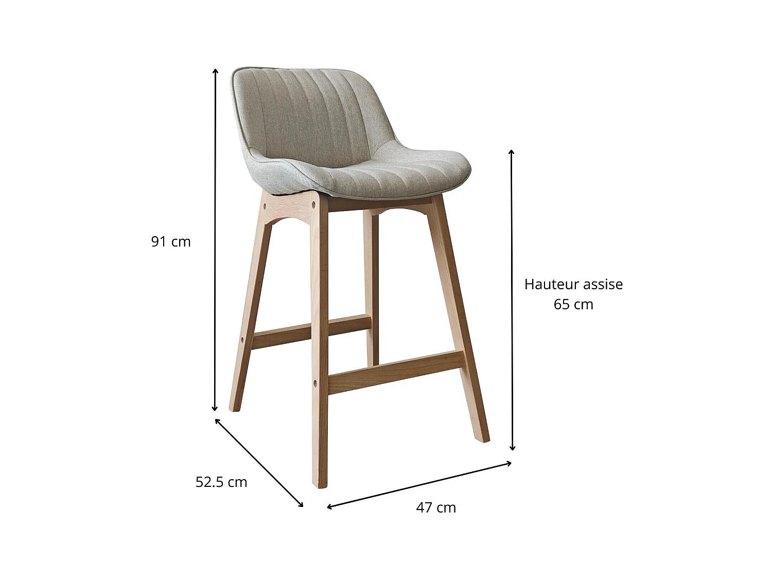 Lot de chaises d'îlot et bar en chêne et assise tissu H65cm