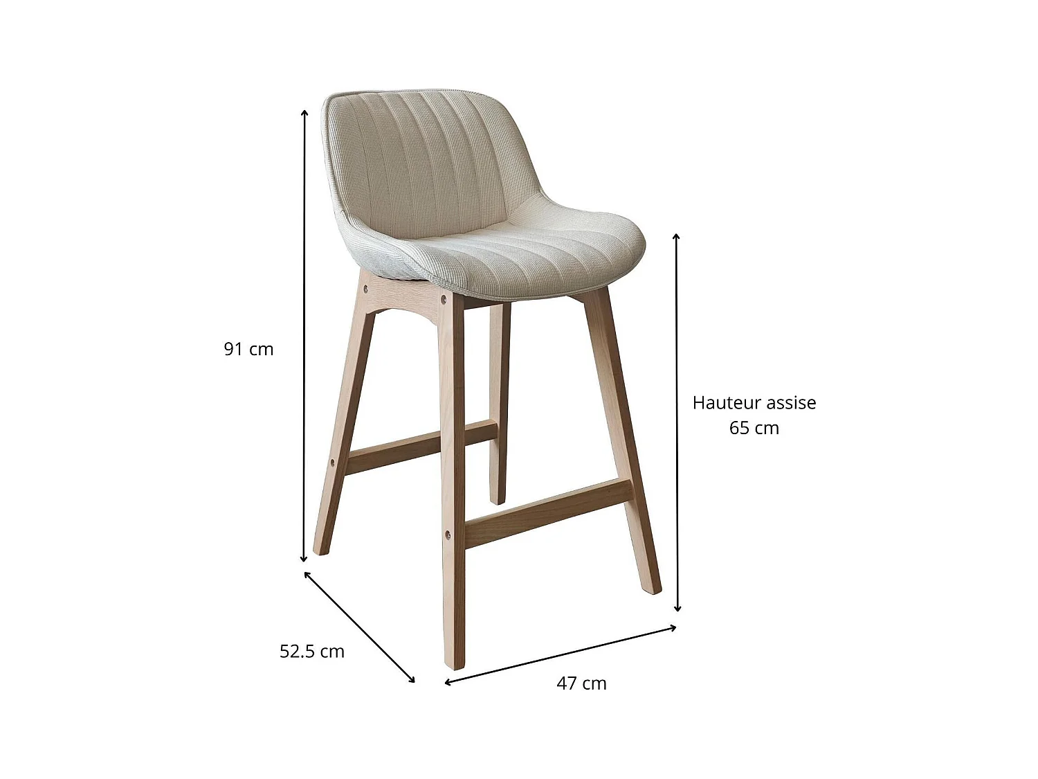 Set mit 65 cm großen NORDEN-Insel- und Barstühlen aus Eiche mit Sitzfläche aus Cordstoff