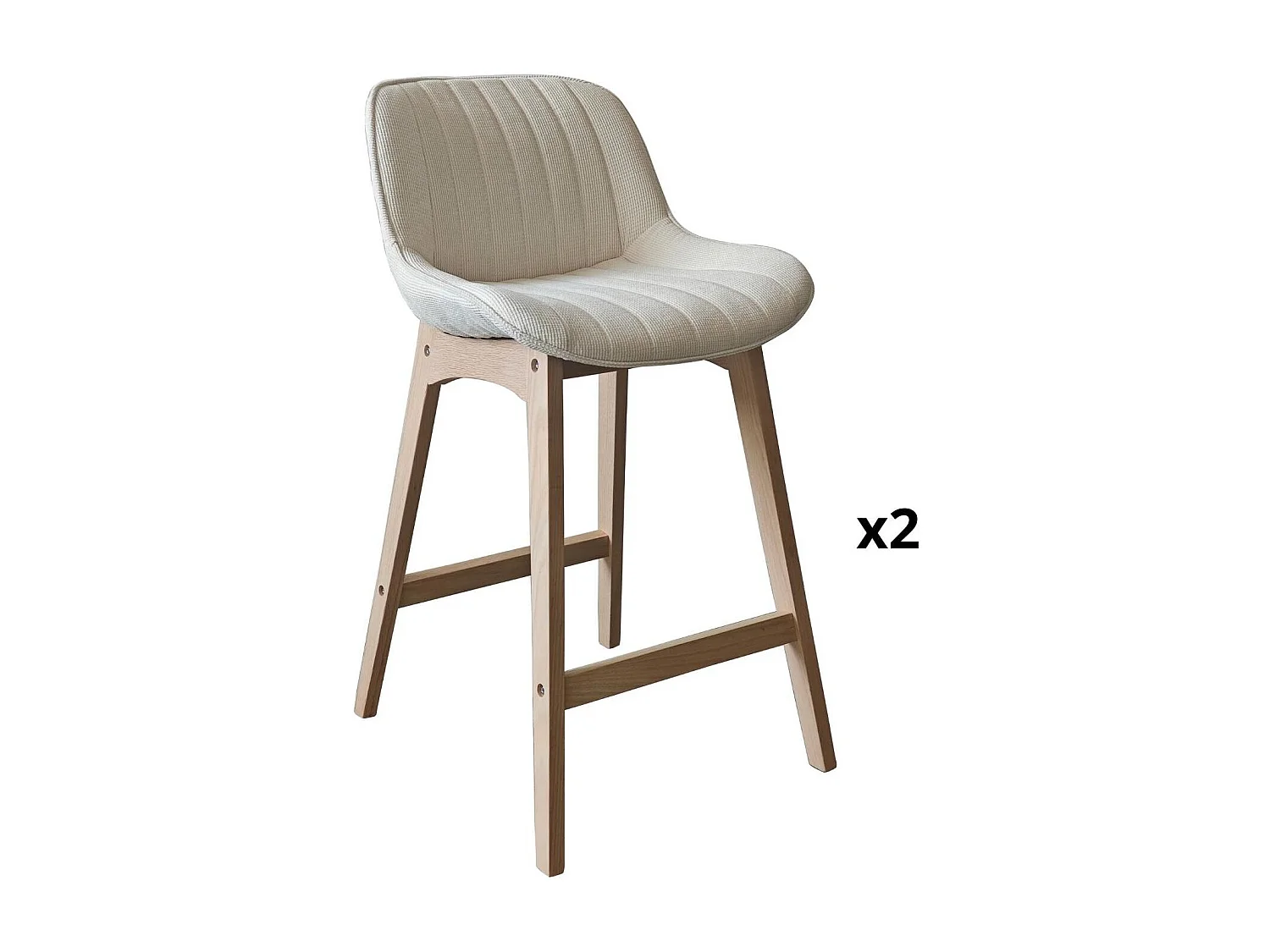 Set van 65 cm NORDEN eikenhouten eiland- en barstoelen met zitting van corduroystof