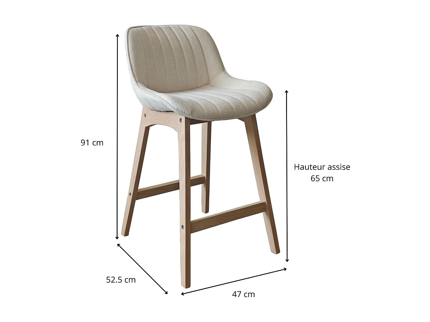 Set van 65 cm NORDEN eikenhouten eiland- en barstoelen met zitting van corduroystof