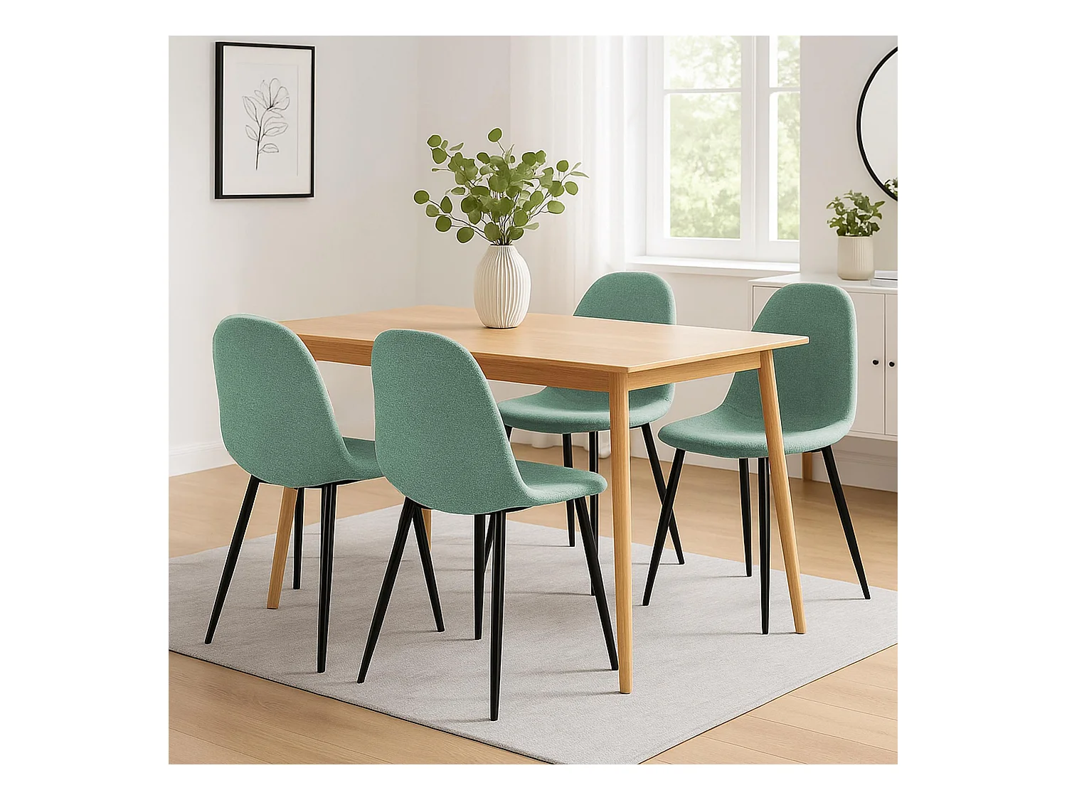 Lot de 4  chaise salle à manger - Tissu - Vert clair - Napier