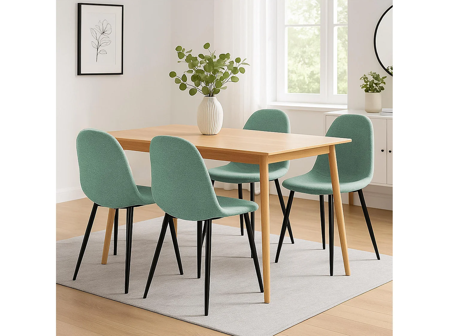 Lot de 4  chaise salle à manger - Tissu - Vert clair - Napier