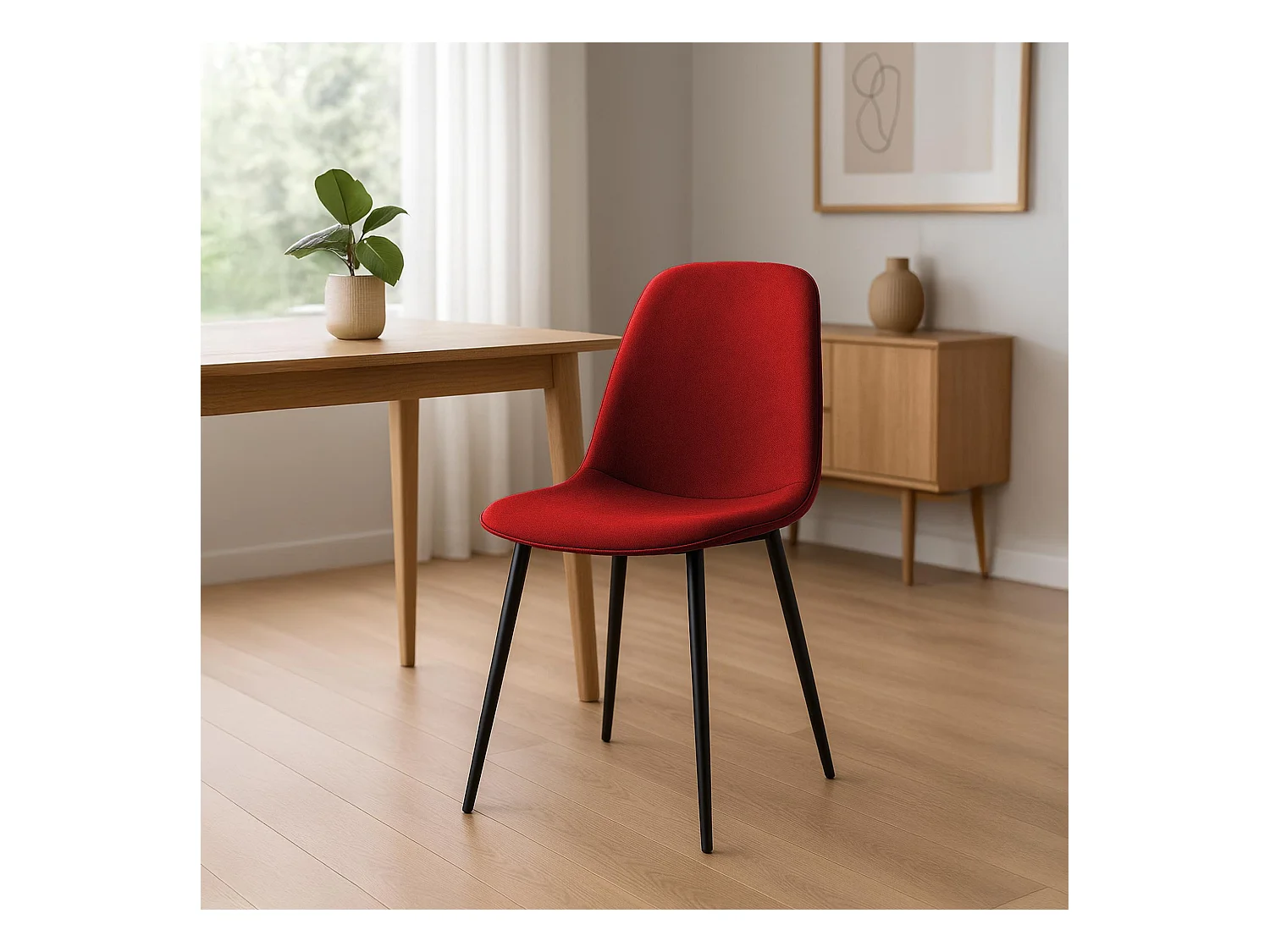 Lot de 4  chaise salle à manger - Tissu - Rouge - Maryam