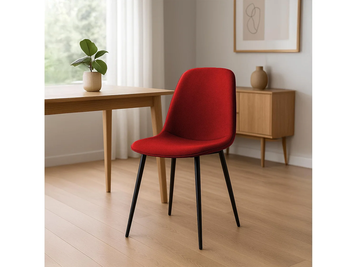 Lot de 4  chaise salle à manger - Tissu - Rouge - Maryam