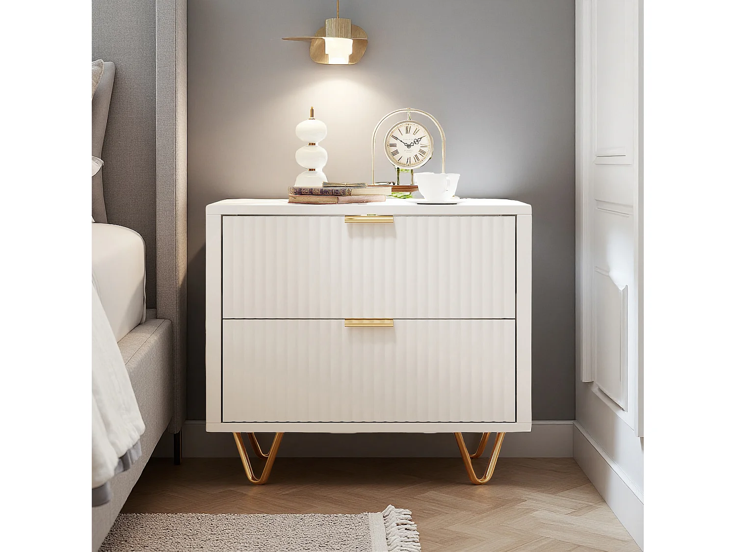 Table de Chevet - Lot de 2 - 49x29x47 cm - Meuble de Nuit avec 2 tiroirs - Meuble de Chambre - Style moderne - blanc