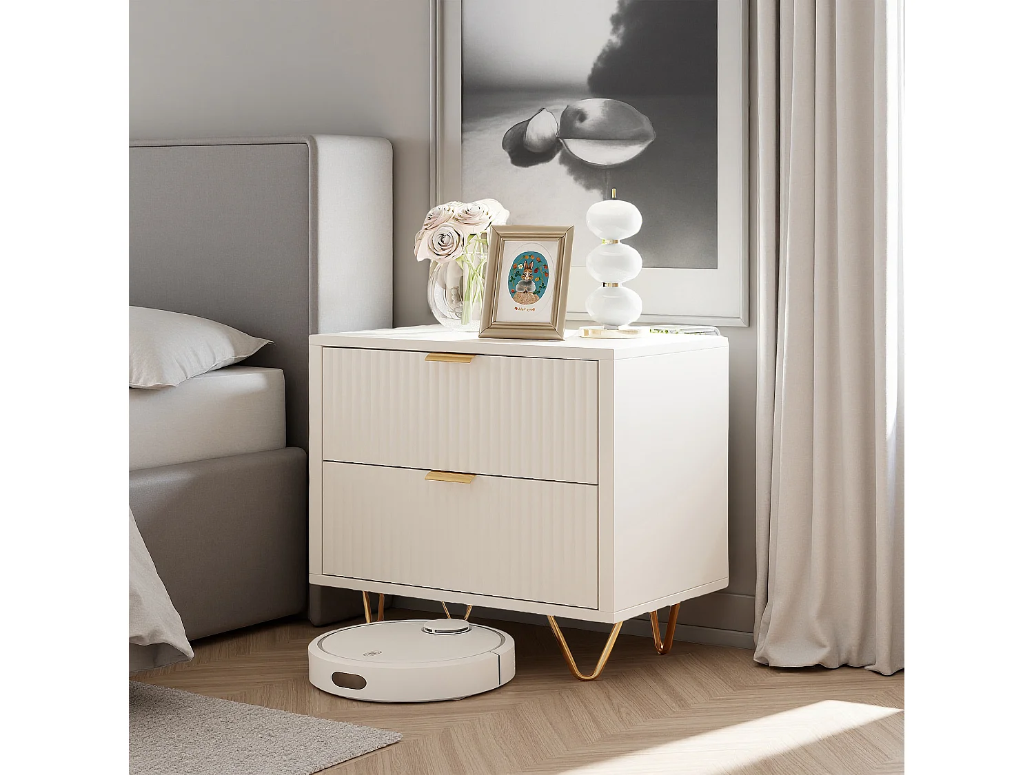 Table de Chevet - Lot de 2 - 49x29x47 cm - Meuble de Nuit avec 2 tiroirs - Meuble de Chambre - Style moderne - blanc