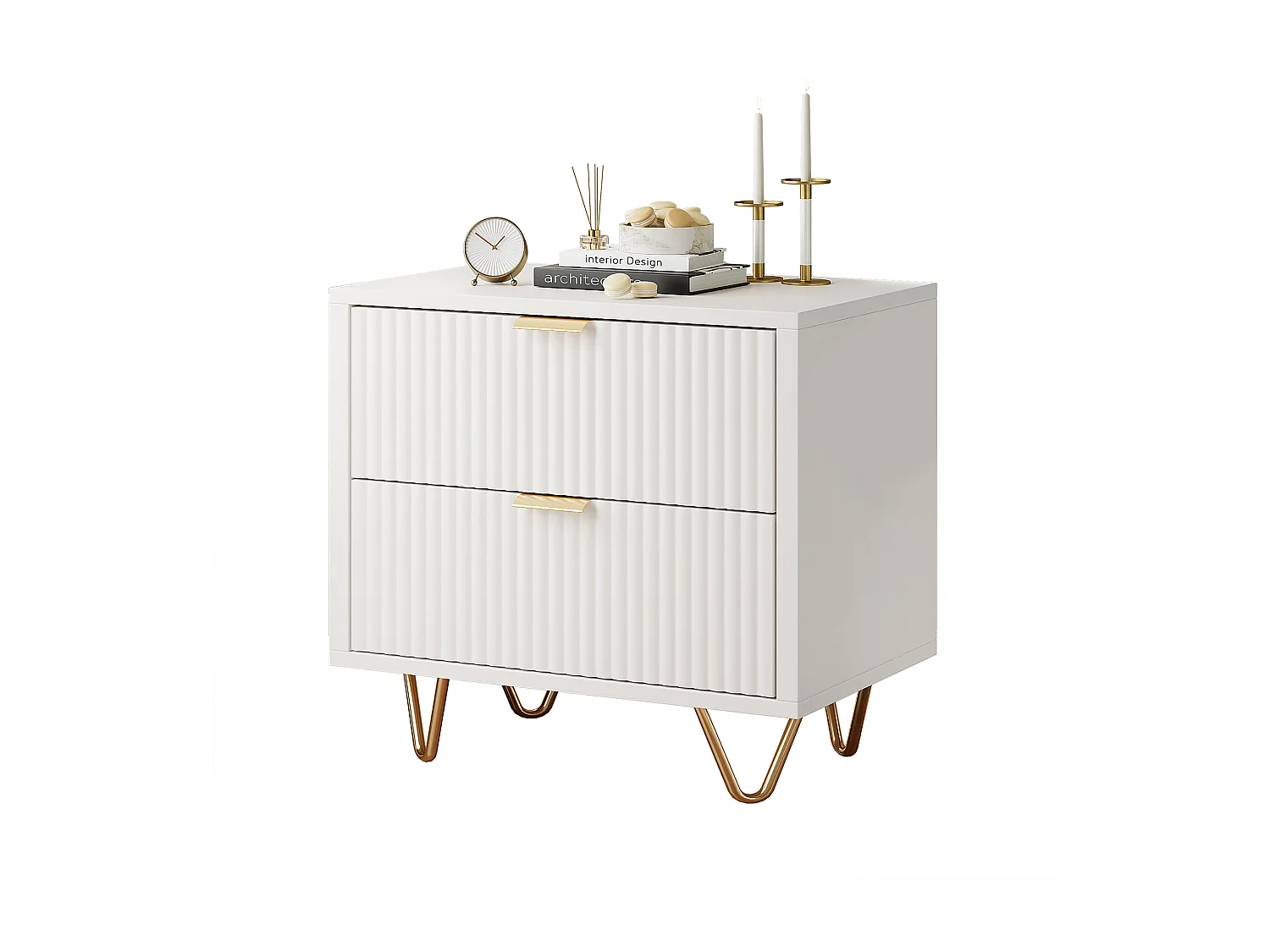 Table de Chevet - Lot de 2 - 49x29x47 cm - Meuble de Nuit avec 2 tiroirs - Meuble de Chambre - Style moderne - blanc