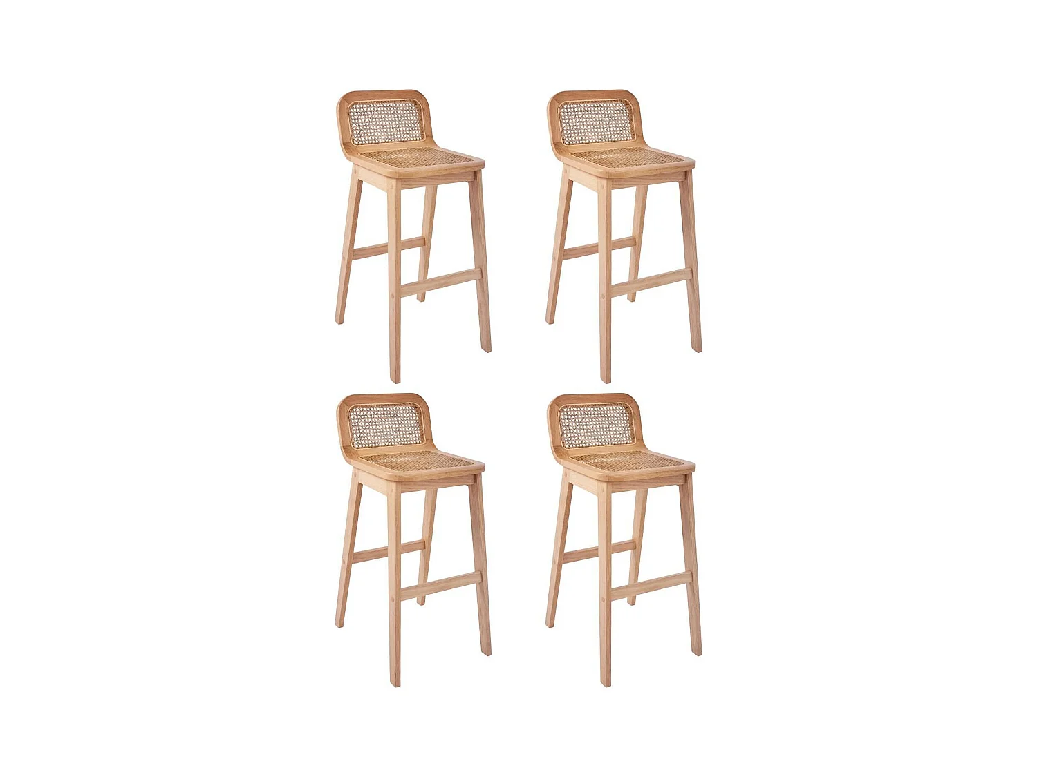 Lot de chaises d'îlot et bar en chêne et assise cannage H65cm