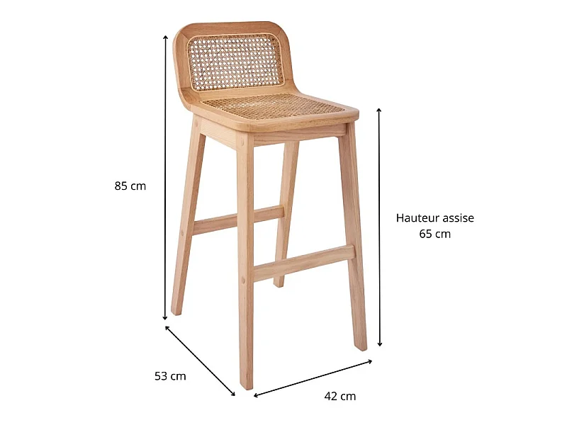 Set di sedie da bar e da isola in rovere con seduta in canna da 65 cm SANA