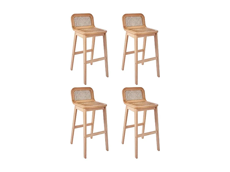 Set eikenhouten eiland- en barstoelen met 65 cm rieten zitting SANA