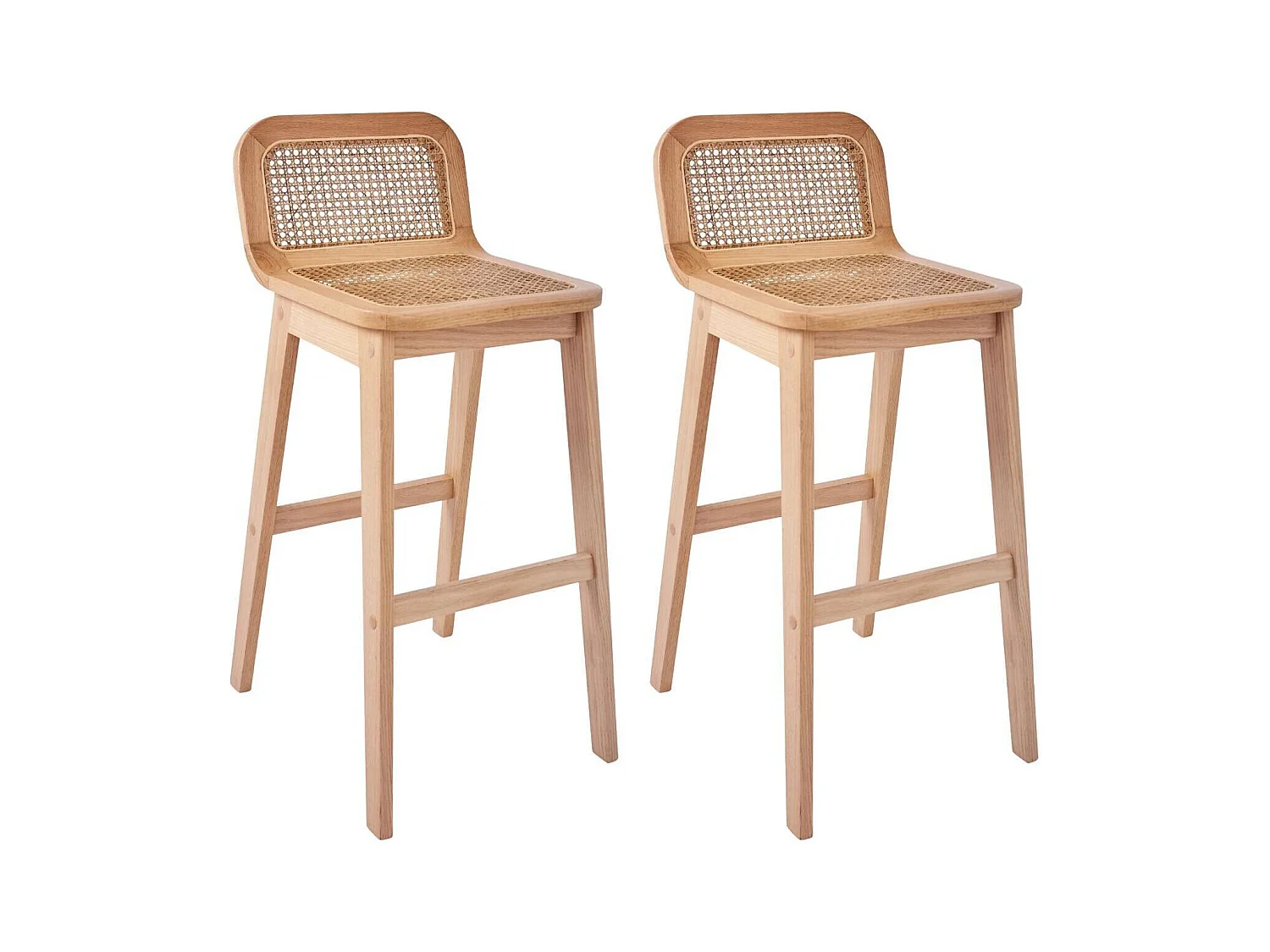 Lot de chaises d'îlot et bar en chêne et assise cannage H65cm