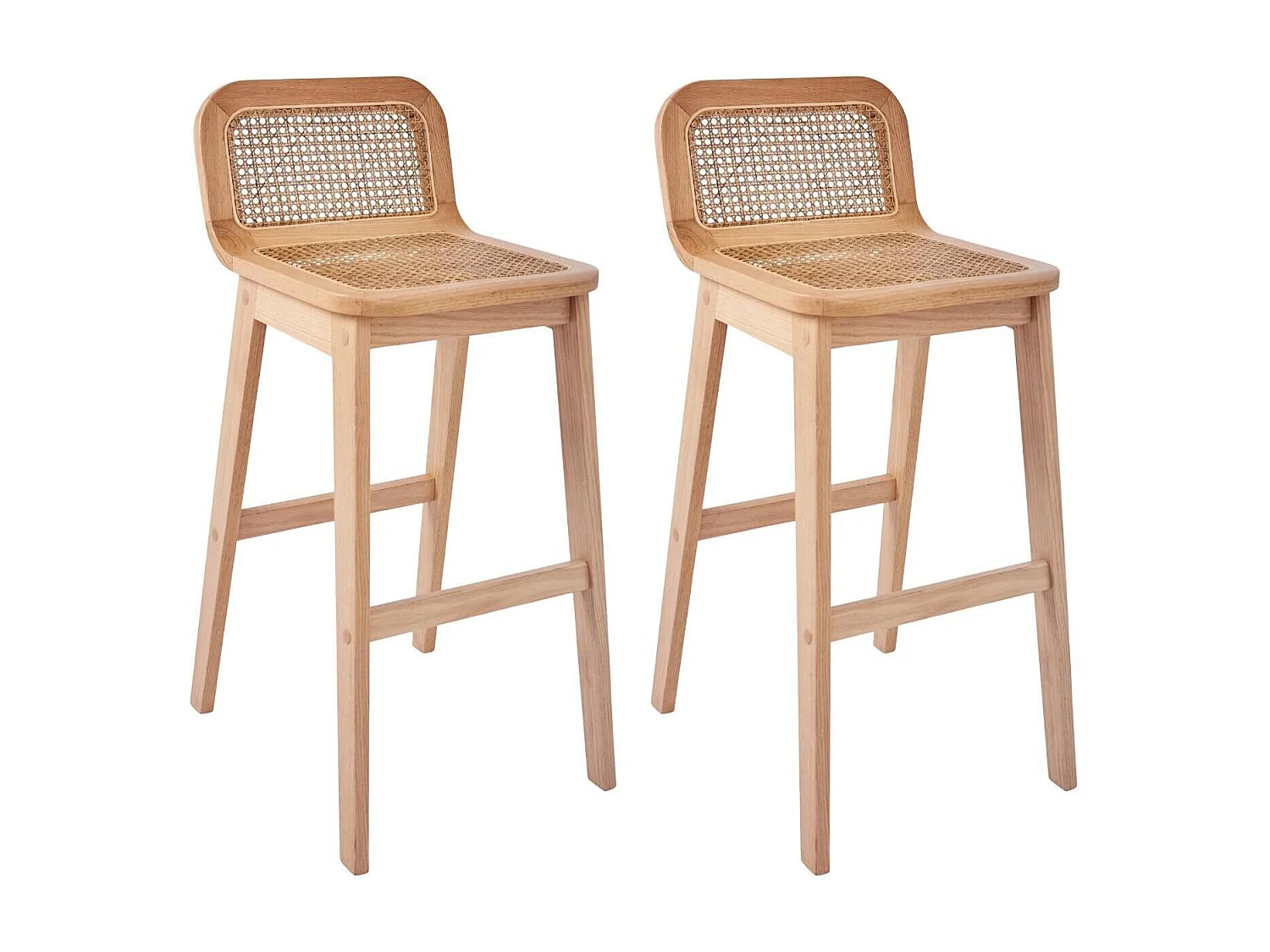 Set eikenhouten eiland- en barstoelen met 65 cm rieten zitting SANA