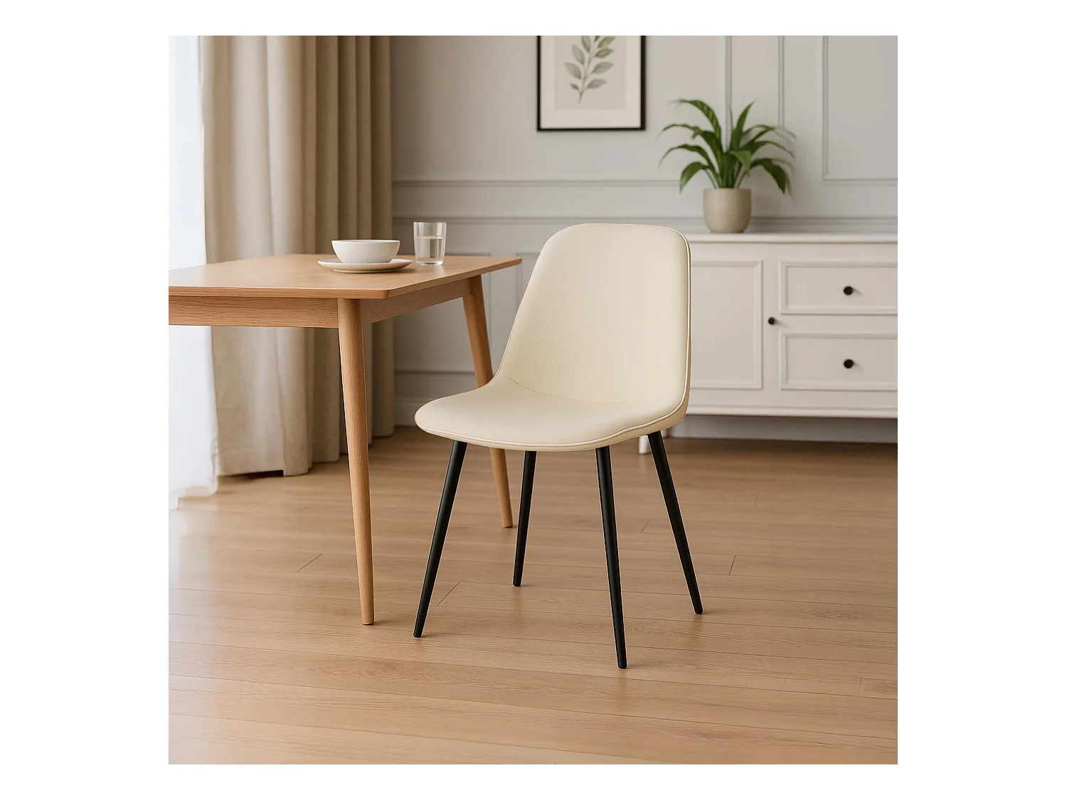 Lot de 4  chaise salle à manger - Velours - Crème - Maryam