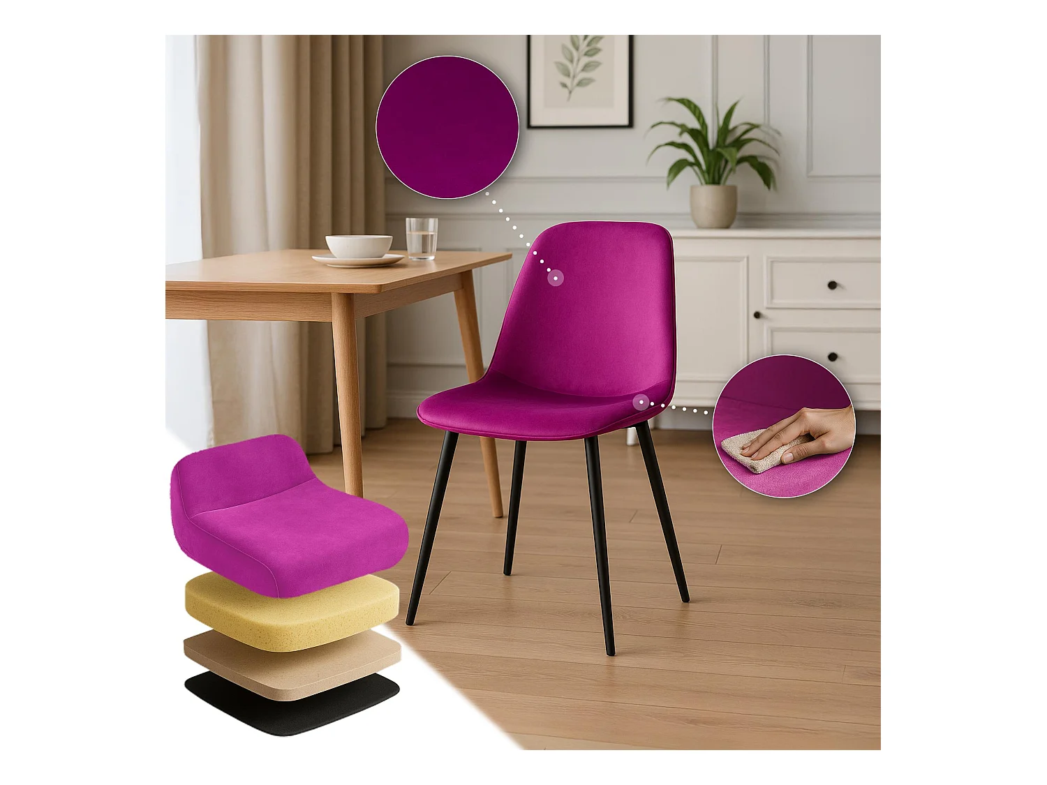 Lot de 4  chaise salle à manger - Velours - Violet - Maryam