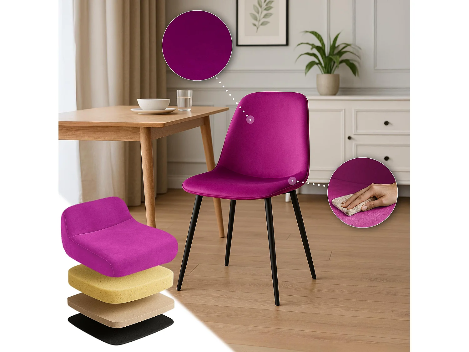 Lot de 4  chaise salle à manger - Velours - Violet - Maryam