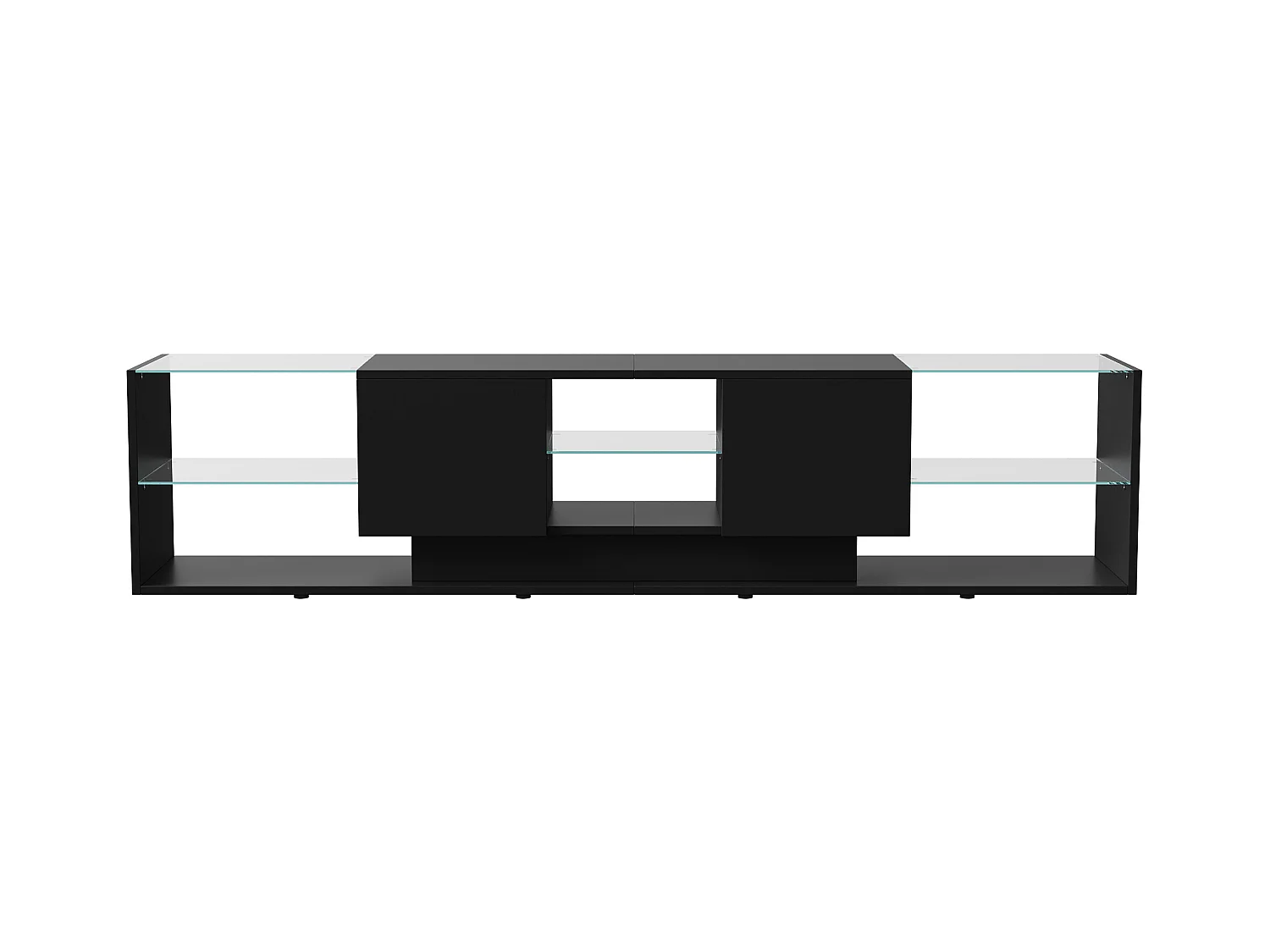 Meuble TV - NEXU - meuble de salon - meuble TV salon - LED - 2 tiroirs - étagère en verre trempé - 200x35x45 cm - noir