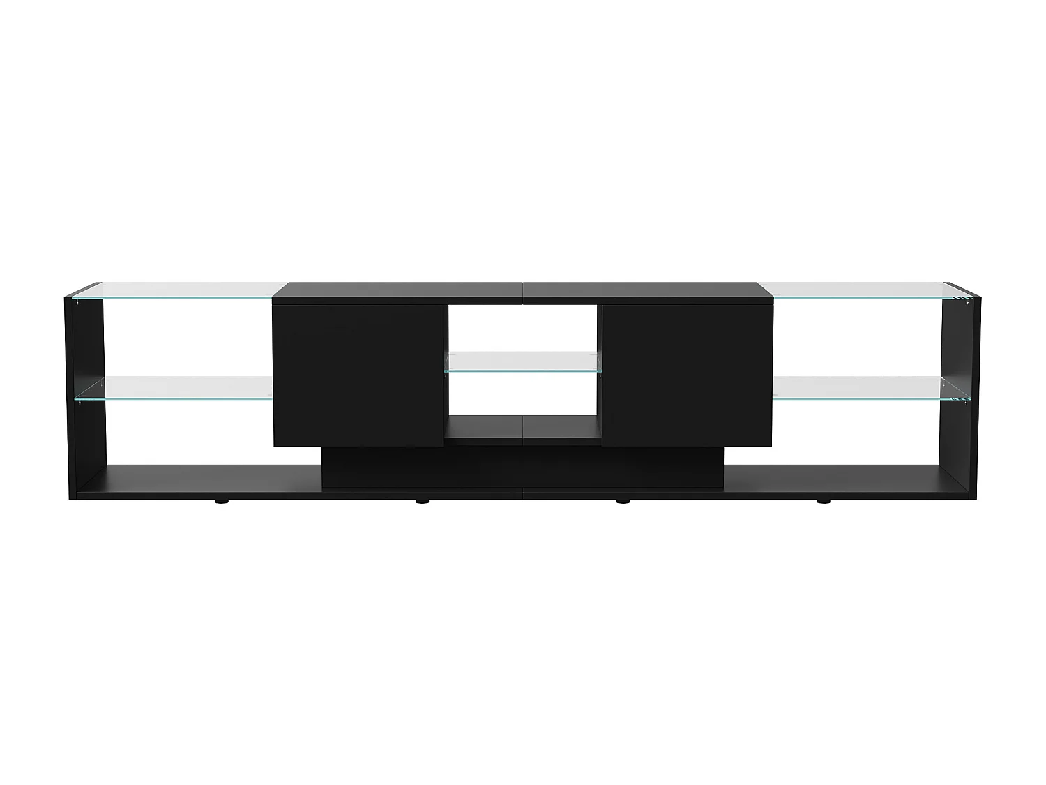 Meuble TV - NEXU - meuble de salon - meuble TV salon - LED - 2 tiroirs - étagère en verre trempé - 200x35x45 cm - noir