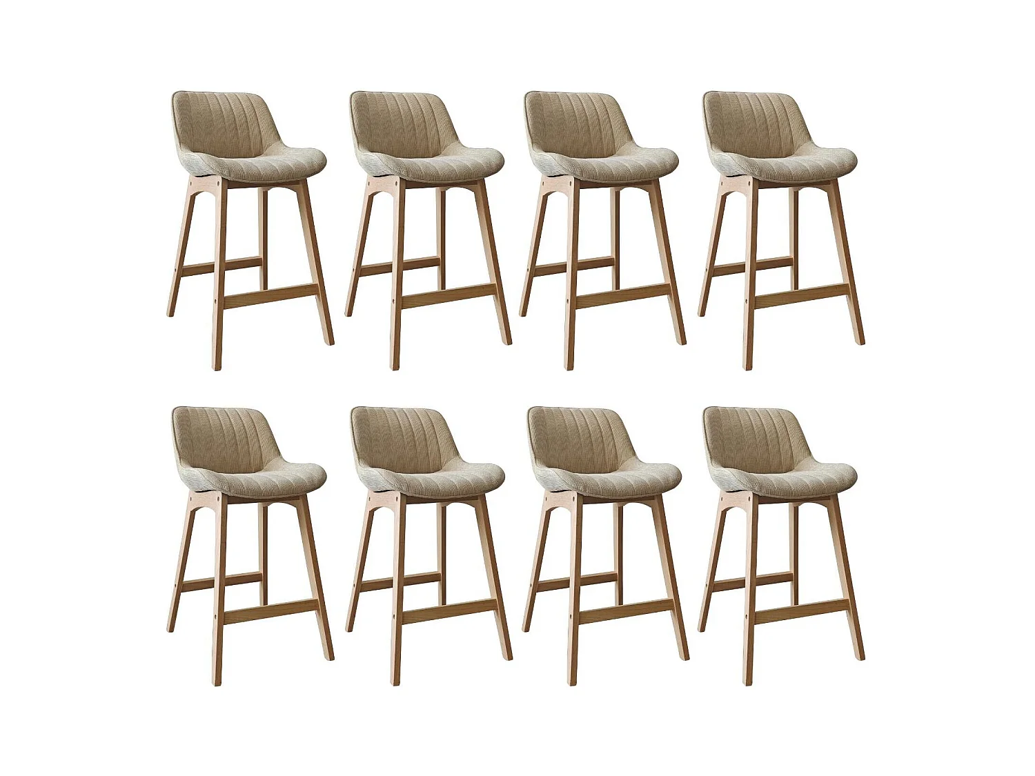 Lot de chaises d'îlot et bar en chêne et assise tissu velours côtelé H65cm