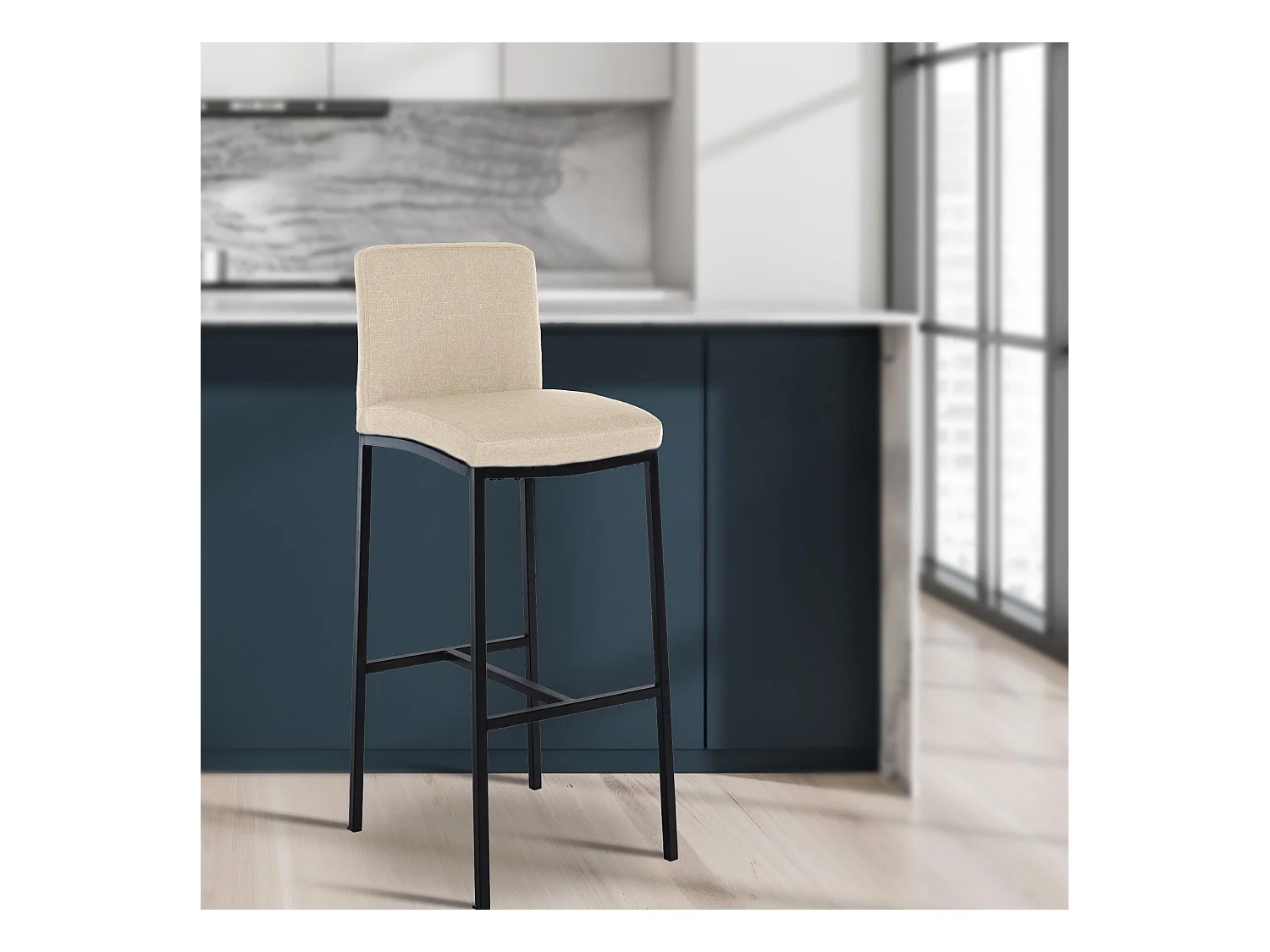 Lot de 2  Tabouret de bar - Tissu - Crème - Freeport