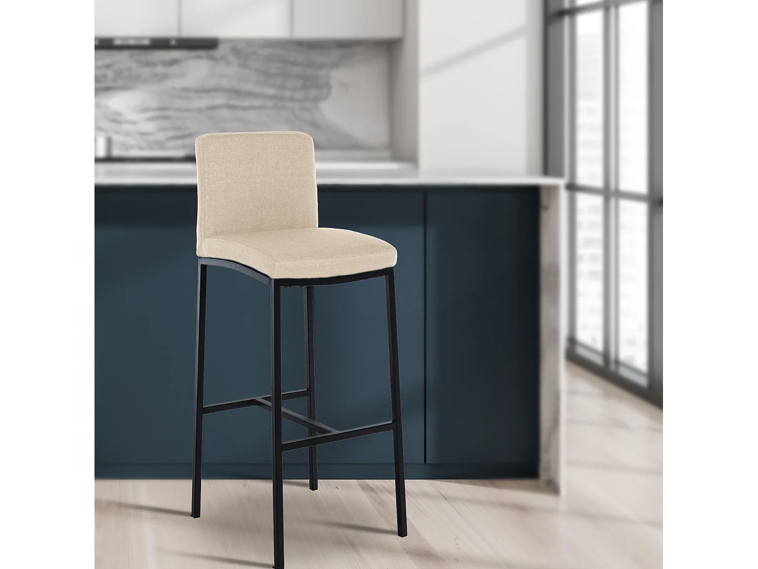 Lot de 2  Tabouret de bar - Tissu - Crème - Freeport