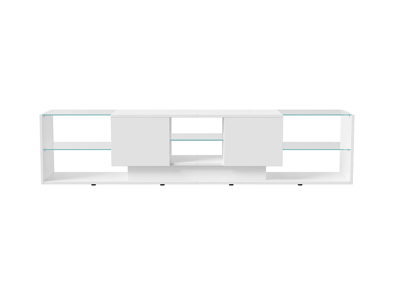 Meuble TV - NEXU - meuble de salon - meuble TV salon - LED - 2 tiroirs - étagère en verre trempé - 200x35x45 cm - blanc