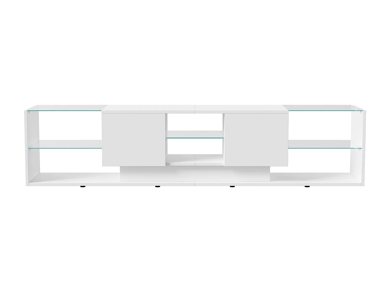 Meuble TV - NEXU - meuble de salon - meuble TV salon - LED - 2 tiroirs - étagère en verre trempé - 200x35x45 cm - blanc