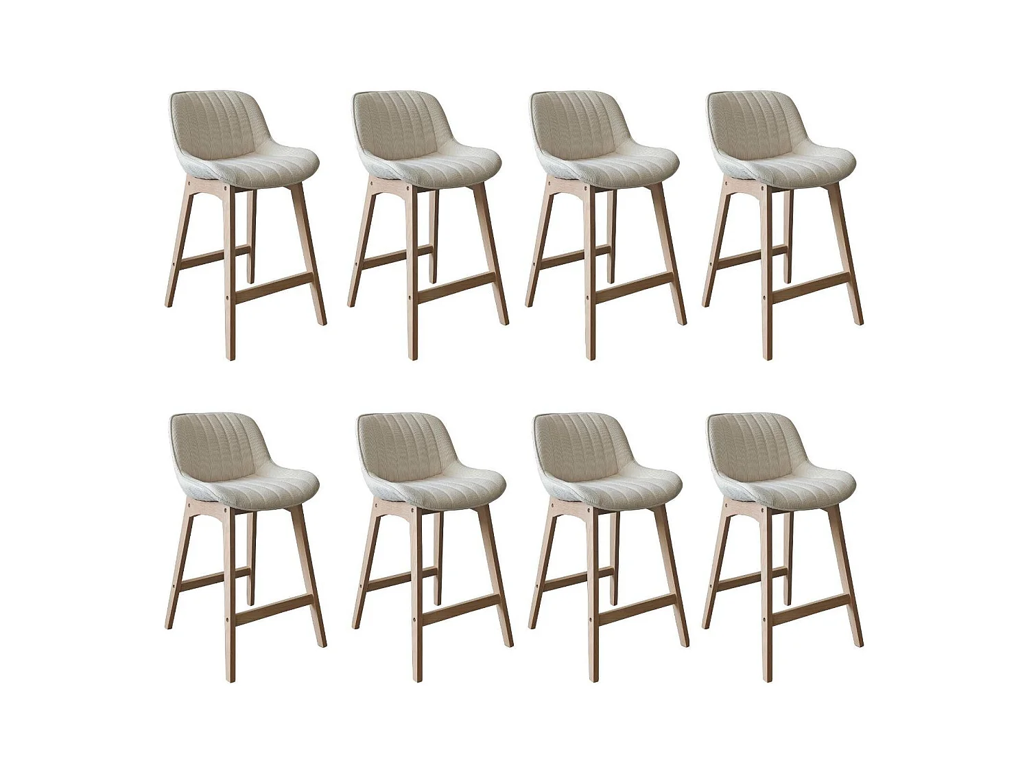 Set mit 65 cm großen NORDEN-Insel- und Barstühlen aus Eiche mit Sitzfläche aus Cordstoff