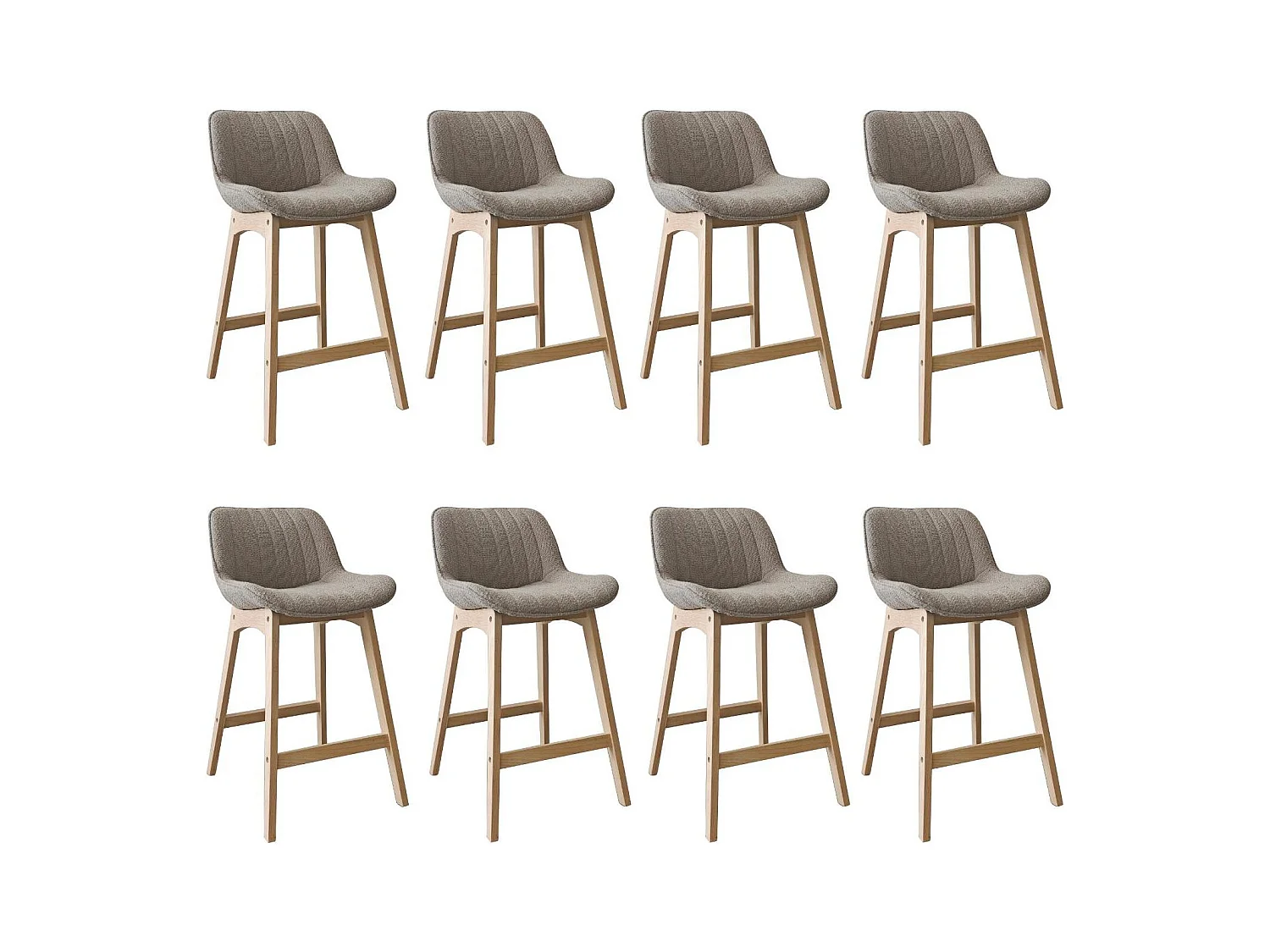 Lot de chaises d'îlot et bar en chêne et assise tissu bouclette H65cm