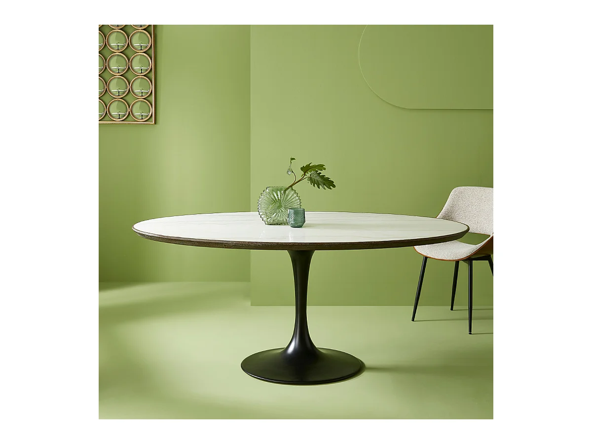 Table de salle à manger ovale en marbre blanc L180 cm - TULIPE