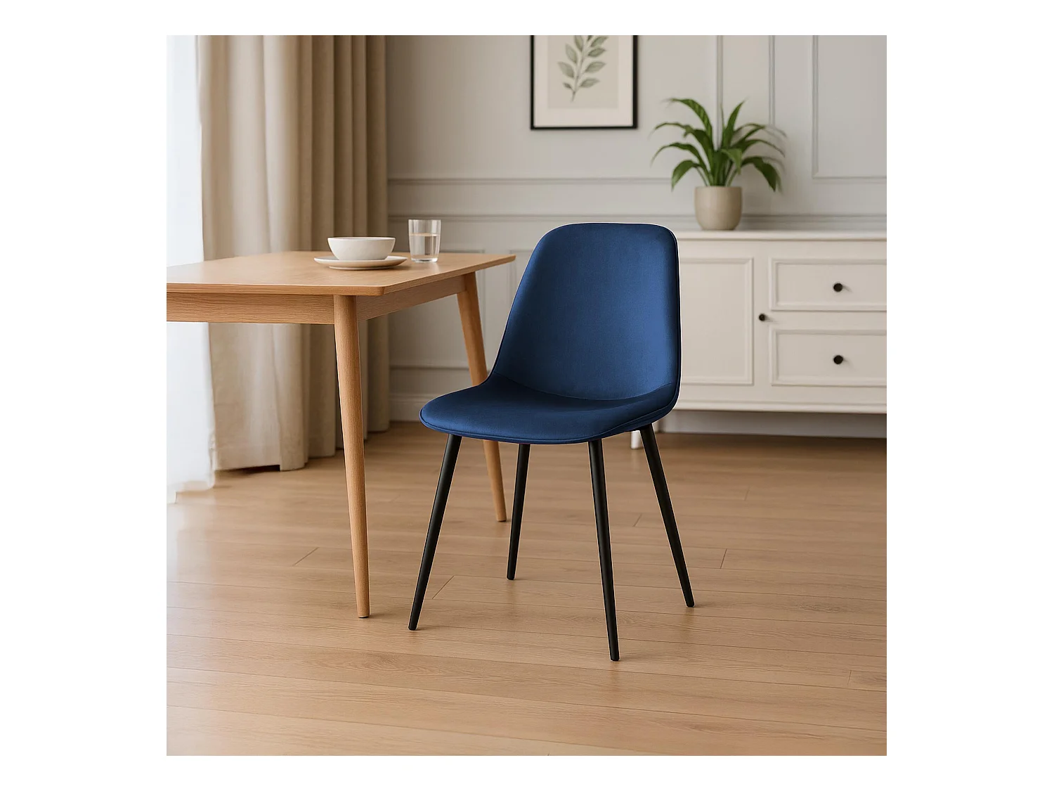 Lot de 4  chaise salle à manger - Velours - Bleu foncé - Maryam