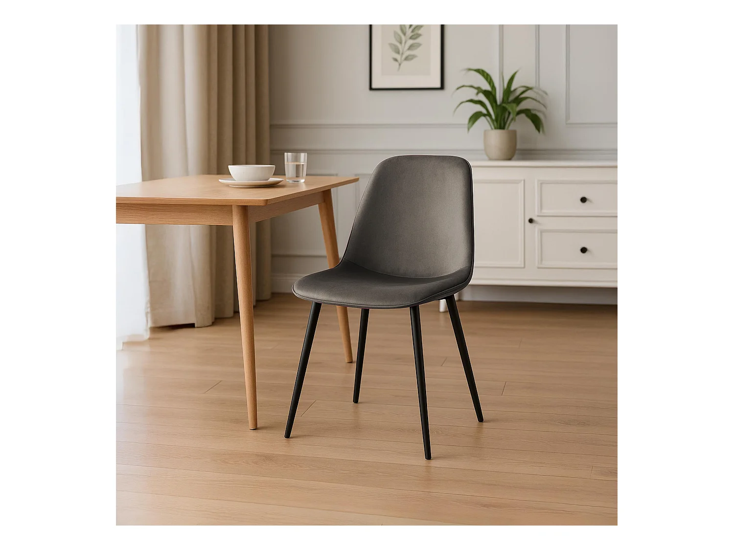 Lot de 4  chaise salle à manger - Velours - Anthracite - Maryam