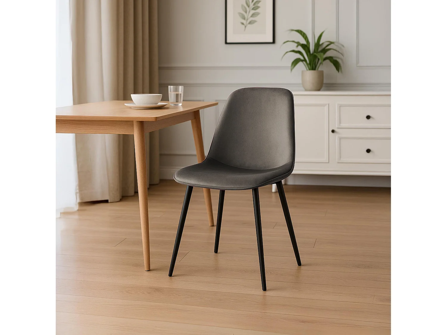 Lot de 4  chaise salle à manger - Velours - Anthracite - Maryam