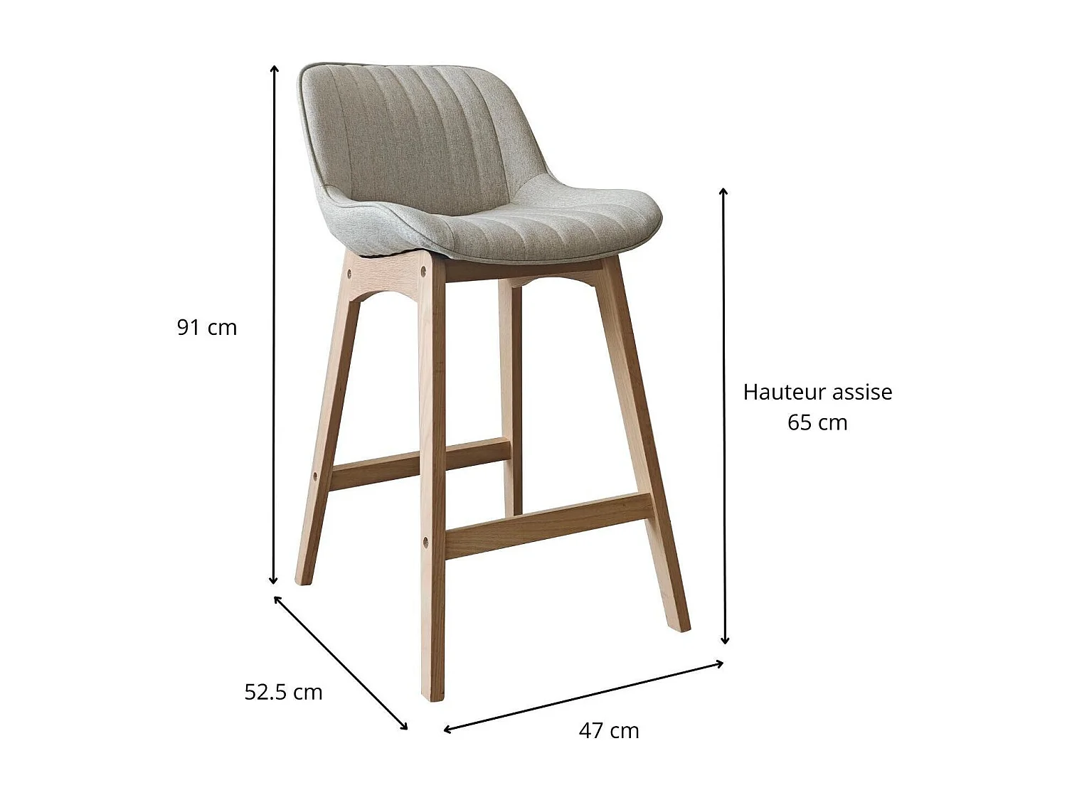 Set van eikenhouten eiland- en barstoelen met een 65 cm MELLOW stoffen zitting