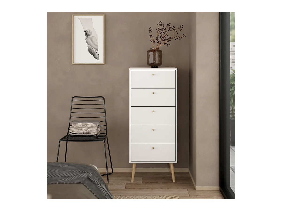 Commode 5 tiroirs avec pieds en bois H120,1 cm - TARP