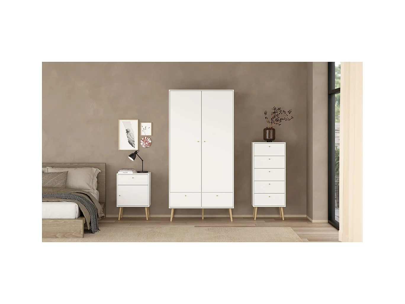 Commode 5 tiroirs avec pieds en bois H120,1 cm - TARP