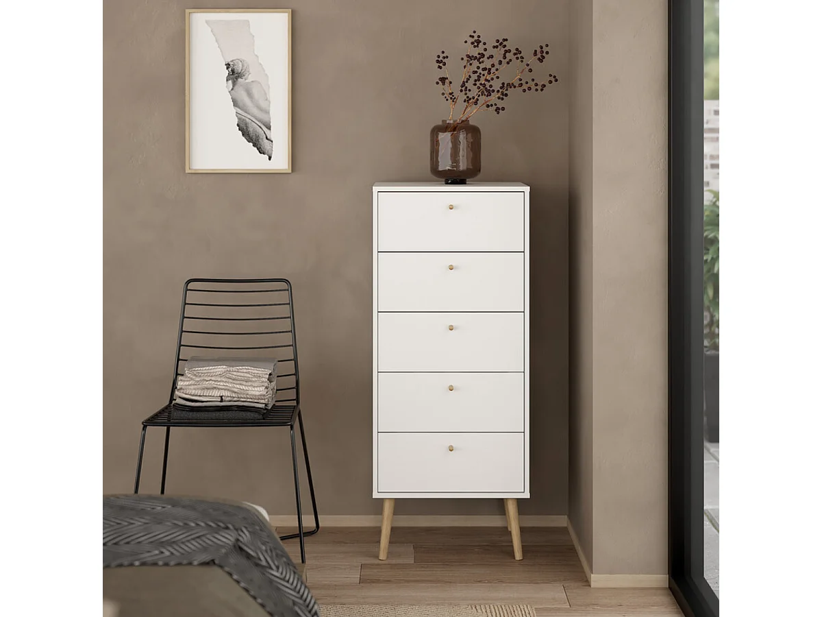 Commode 5 tiroirs avec pieds en bois H120,1 cm - TARP