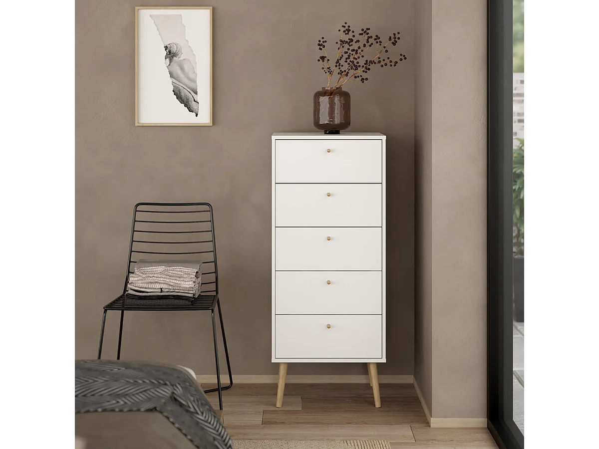 Commode 5 tiroirs avec pieds en bois H120,1 cm - TARP