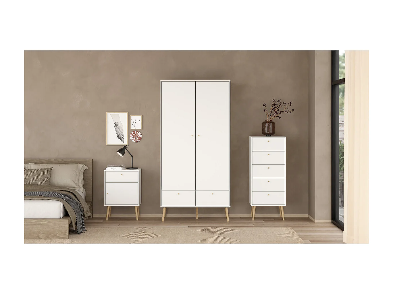 Commode 5 tiroirs avec pieds en bois H120,1 cm - TARP