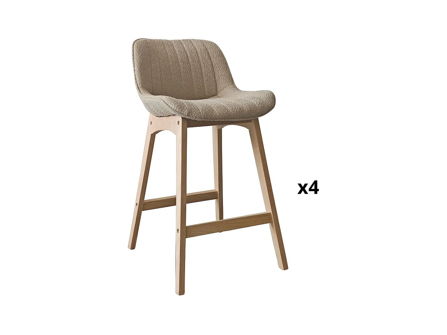 Lot de chaises d'îlot et bar en chêne et assise tissu bouclette H65cm